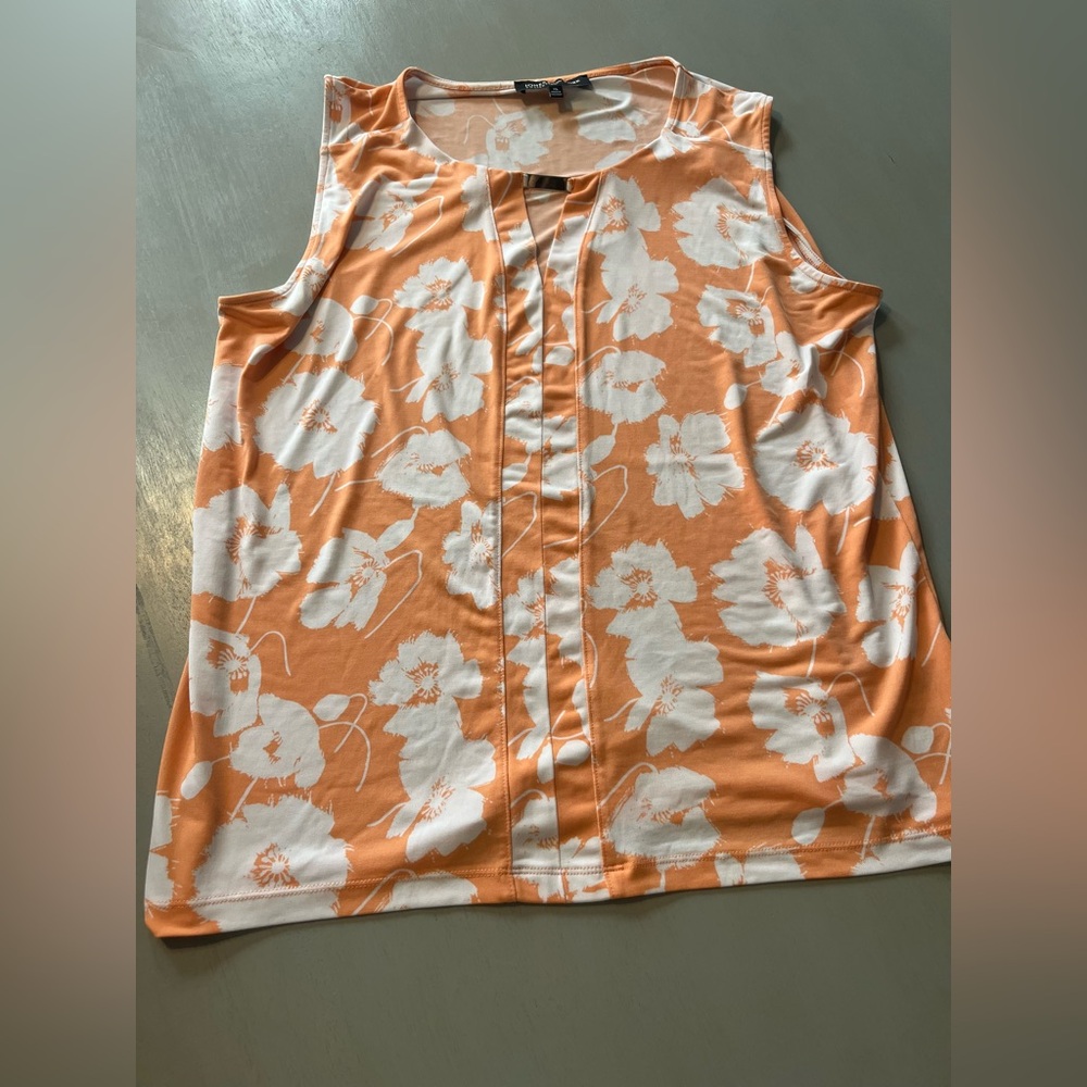 Jones New York Orange & White Floral Sleeveless Top - Size XL - Summer